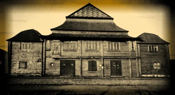 Retro foto van oude houten synagoge in grodno, Wit-Rusland, 18e eeuw n.c. — Stockfoto