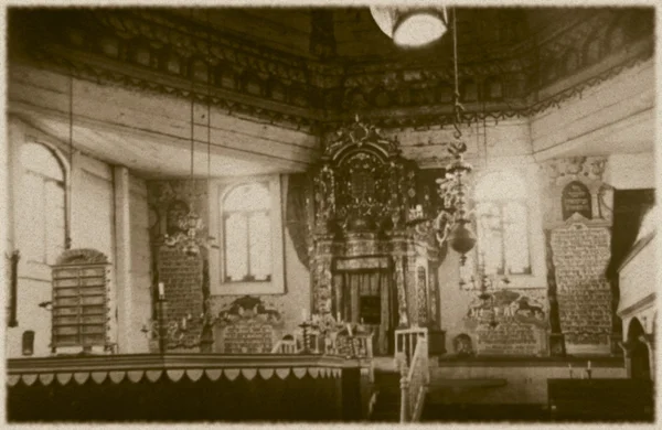 Retro zdjęcie wnętrza starej drewnianej synagogi w XVIII wieku grodno, Białoruś, — Zdjęcie stockowe