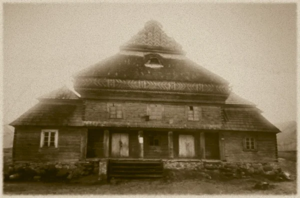 Retro foto van oude houten synagoge in jeziory, Polen, 18e eeuw n.c. — Stockfoto