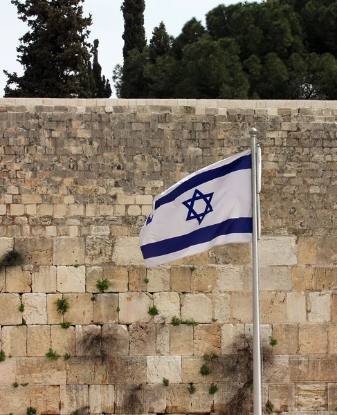 Bandeira israelense no Muro Ocidental, Jerusalém, Israel — Fotografia de Stock