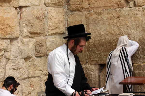 Los adoradores judíos rezan en el Muro de los Lamentos un importante sitio religioso judío. Jerusalén, Israel — Foto de Stock