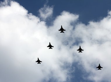 Israeli Air Force airplanes (five jet fighters) at parade in honor of Independence Day clipart