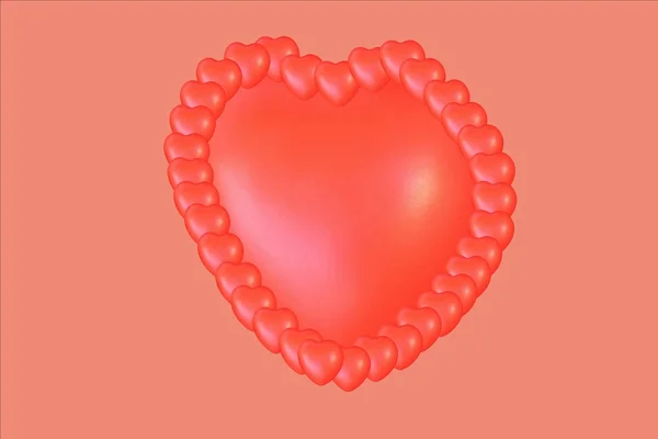 Czerwone serce i rama małych serc — Zdjęcie stockowe
