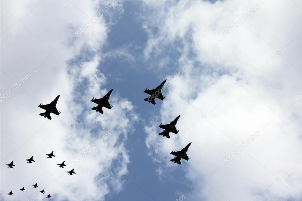 Israeli Air Force jet fighters) at parade in honor of Independence Day