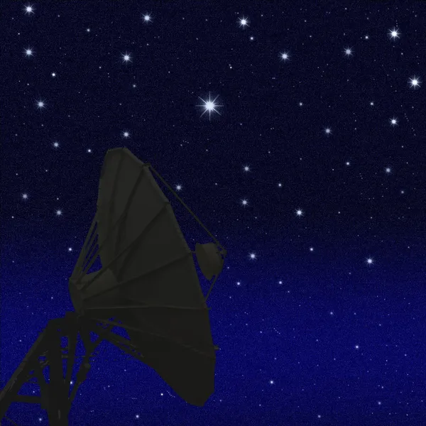 Antennes paraboliques la nuit ciel étoilé fond — Photo