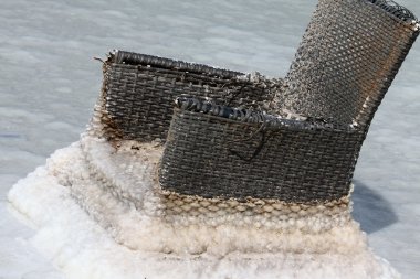 Ölü Deniz. Hasır Sandalye yavaş yavaş tuz ile kaplı olur