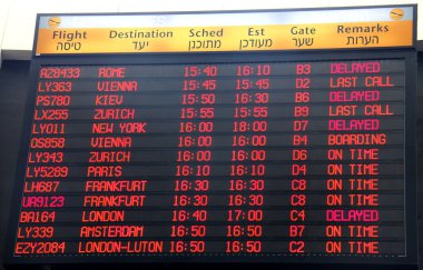 uçuşlar kalkış bilgileri takvim ben gurion Uluslararası Havaalanı