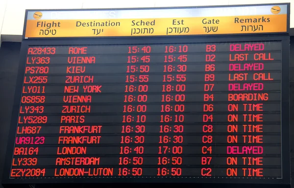 Vluchten vertrek informatie tijdschema in internationale luchthaven ben gurion — Stockfoto
