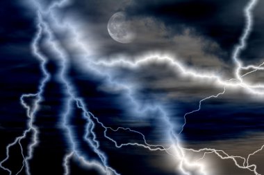 şimşek, gece - illüstrasyon