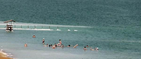 Grupo de turistas toman tratamientos de agua en el Mar Muerto Imagen de archivo