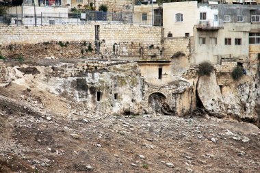 köy silwan üzerinde eski Yahudi binalar ve mezarlar.
