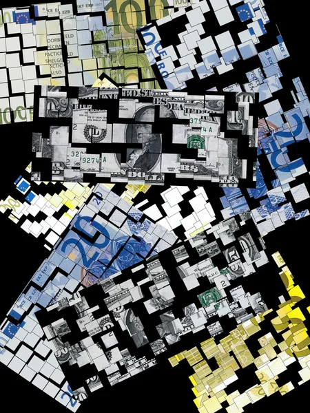 Crisis financiera. trozos cortados de dólares y euros de fondo —  Fotos de Stock