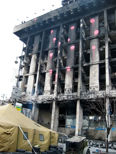 Casa dos Sindicatos em Maidan após a revolução. Kiev. Ucrânia — Fotografia de Stock