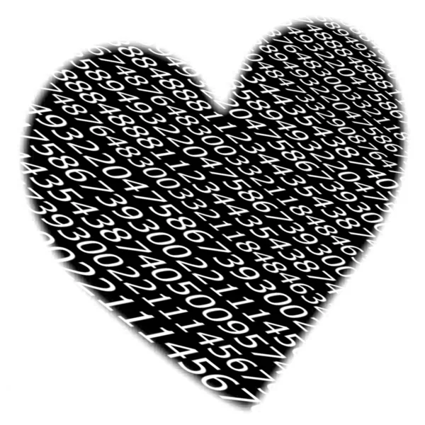Sekwencje cyfr strumień tło kształt serca — Zdjęcie stockowe