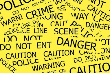 waarschuwing, voorzichtigheid, misdaad, politie borden op gele achtergrond