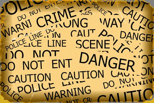 Warning, Caution, Crime, Police  signs on yellow background — Stock Photo, Image