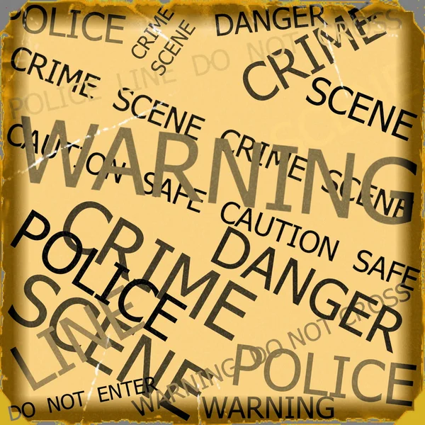 Warning, Caution, Crime, Police  signs on yellow background — Stock Photo, Image