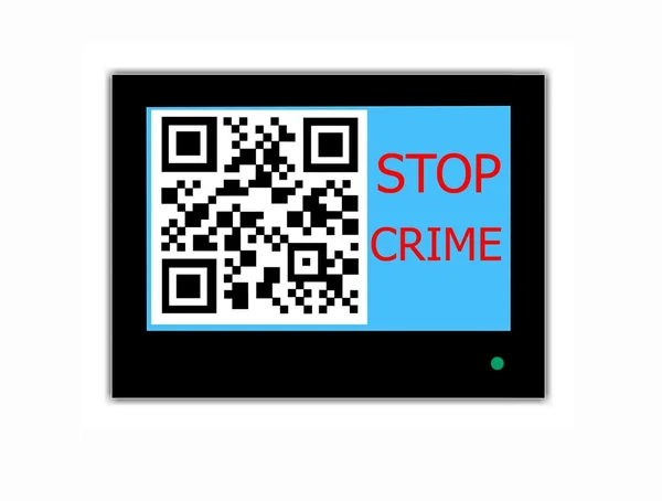 QR CODE і гасло STOP CRIME на екрані телевізора — стокове фото