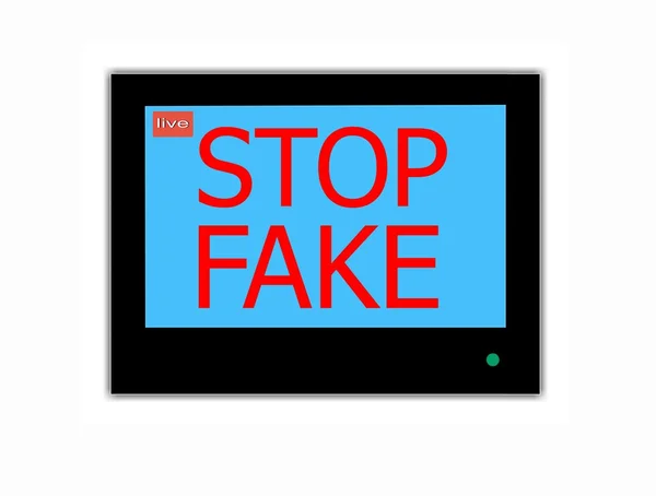 Slogan STOP FAKE на екрані телевізора — стокове фото