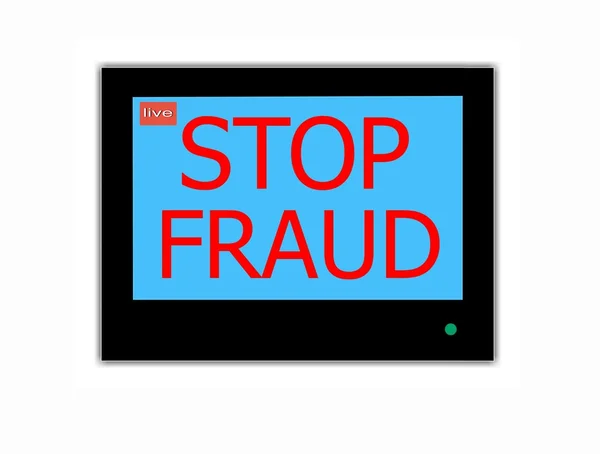 Slogan STOP FRAUD на екрані телевізора — стокове фото