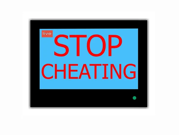 Slogan STOP  CHEATING on television screen — Stock Photo, Image