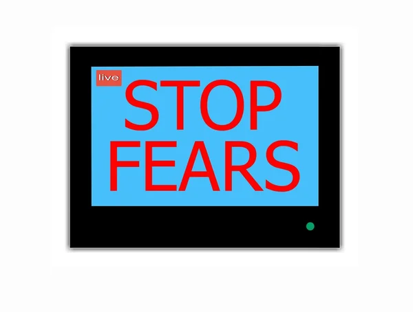 Slogan STOP FEARS на екрані телевізора — стокове фото