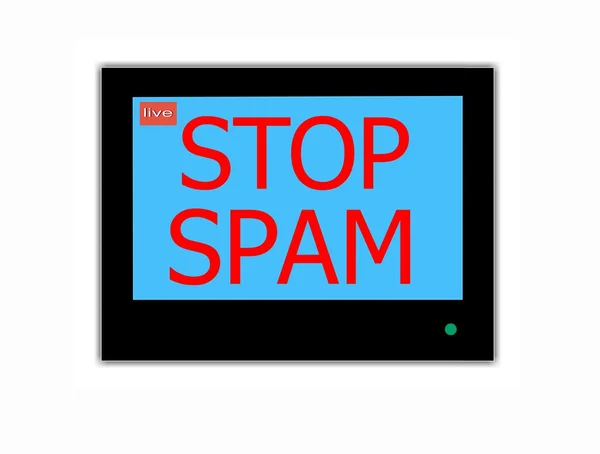 Szlogen stop spam televízió képernyőjén — Stock Fotó