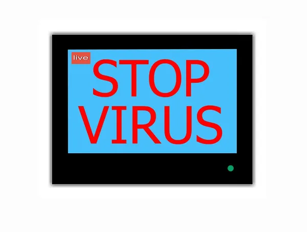 Slogan stoppa virus på TV-skärmen — Stockfoto