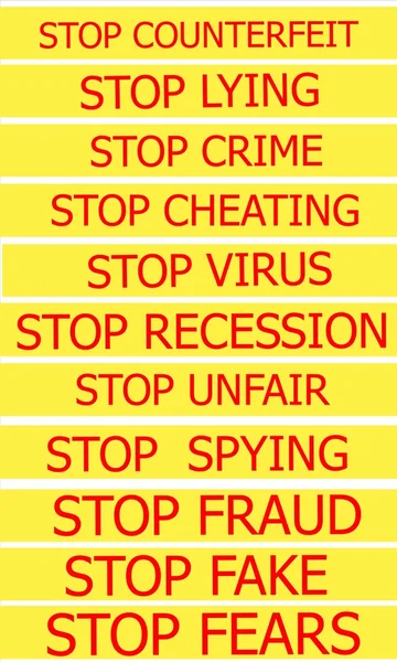 Set actual slogans written on a yellow ribbon on a white background — Stock Photo, Image
