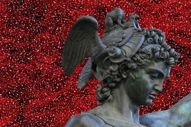 medusa başı kırmızı arka plan, Floransa tutan perseus