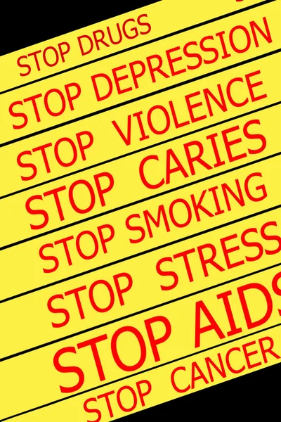 Set actual slogans written on yellow tapes — Stock Photo, Image