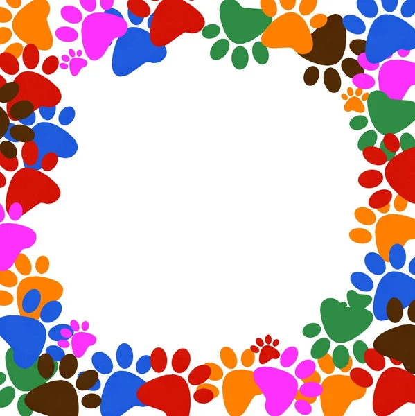Färgade pawprints ram på vit bakgrund — Stockfoto