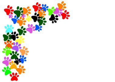  Beyaz arka plan üzerinde renkli pawprints
