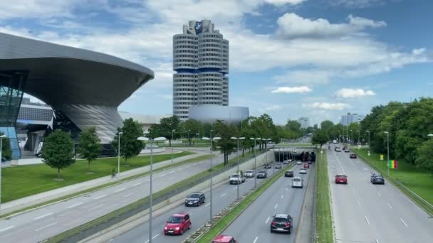 Munich Bavaria Germany July 2021 Bmw Headquarters Bmw Four Cylinder — Stock Video