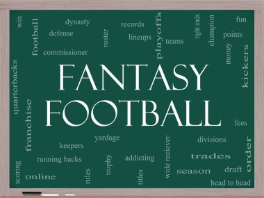 Fantasy Football Word Cloud Concept on a Blackboard clipart