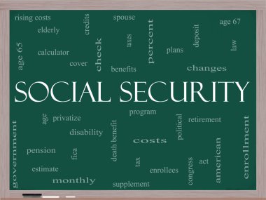 sosyal güvenlik kelime bulut kavramı üzerine bir yazı tahtası