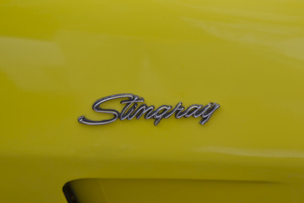 1975 Corvette Stingray Желтая сторона и название
