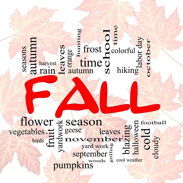 Fall or Autumn Word Cloud Concep on leaves — Stock Photo, Image