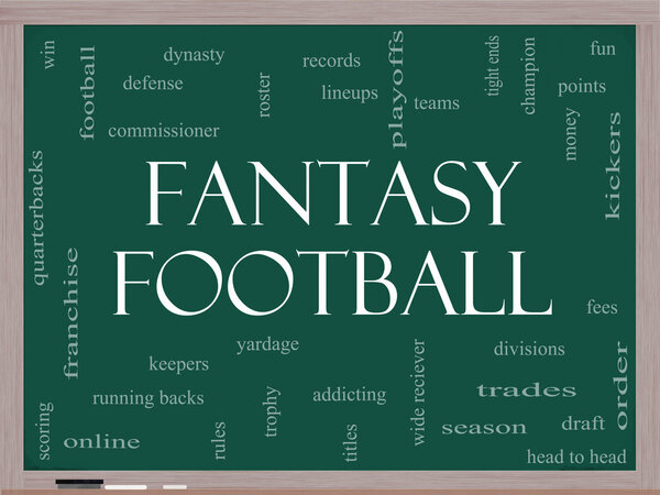 Fantasy Football Word Cloud Concept on a Blackboard