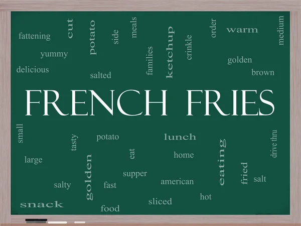 Franse frietjes woord wolk concept op een schoolbord — Stockfoto