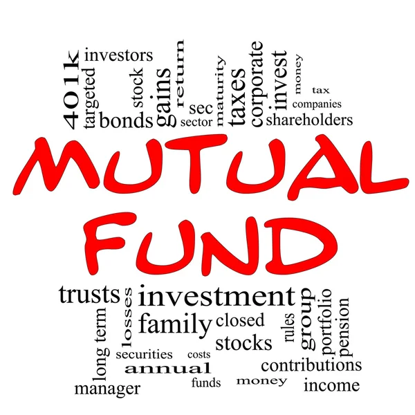 Mutual Fund słowo Cloud koncepcja w red idealna czarny — Zdjęcie stockowe