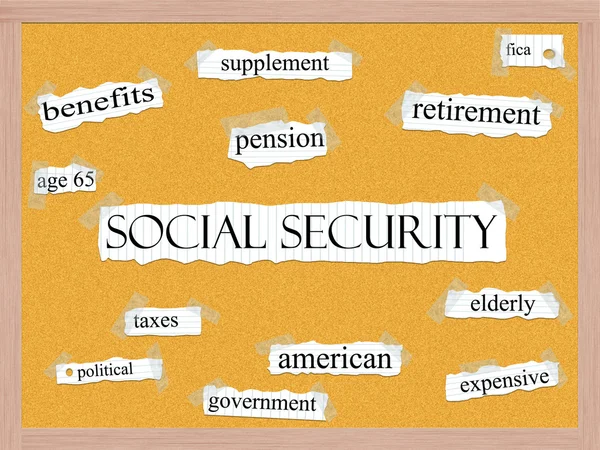 Sociale zekerheid prikbord woord concept — Stockfoto