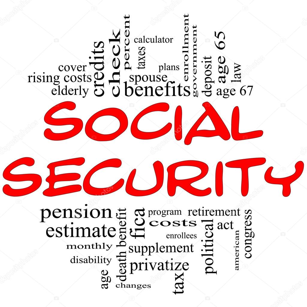 Social Security Word Cloud Concept in red & black
