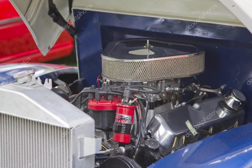 1940 Blue White Ford Truck Engine Stock Editorial Photo