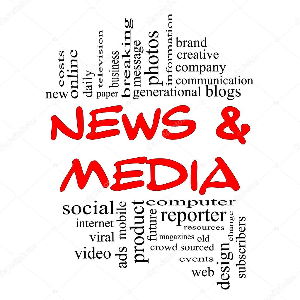 News and Media Word Cloud Concept in red & black