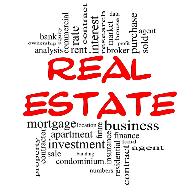 Real Estate Word Cloud Concept en rouge et noir — Photo