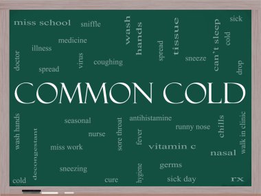 Common Cold Word Cloud Concept on a Blackboard clipart