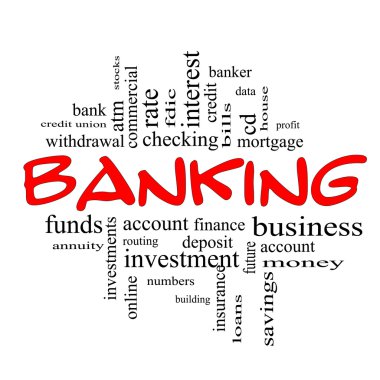 Kırmızı ve siyah bankacılık Word Cloud kavramında