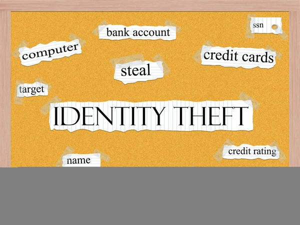 Identita krádež corkboard slovo koncepce — Stock fotografie
