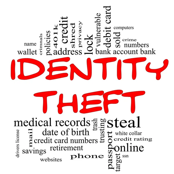 Identity Theft Word Cloud Concept in red & black — Stock Photo, Image